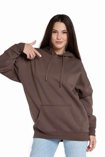 Free photo portrait of young adult wearing hoodie mockup