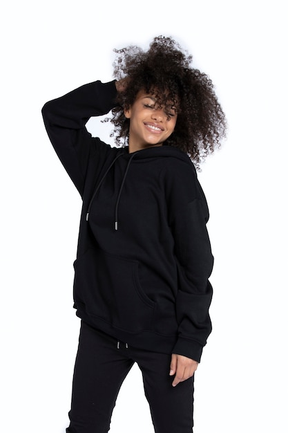 Portrait of young adult wearing hoodie mockup