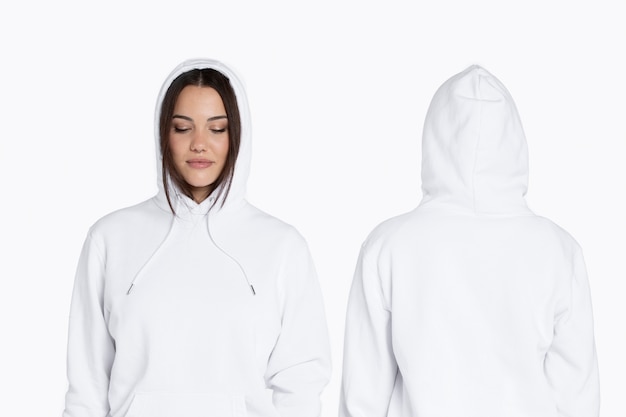 Free photo portrait of young adults wearing hoodie mockup