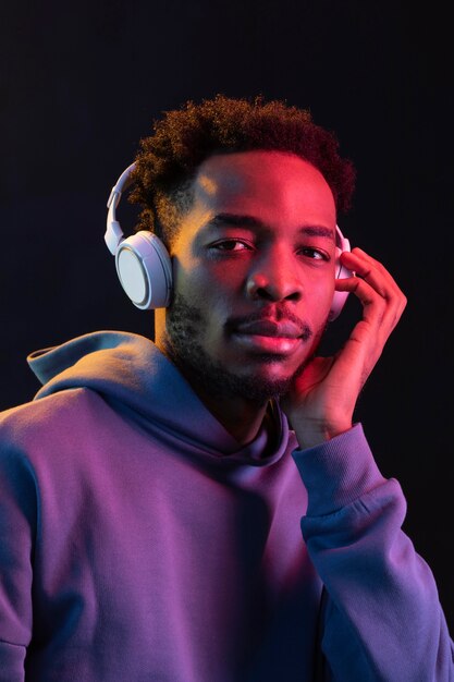 Portrait young african american man with headphones