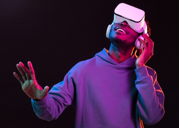 Portrait young african american man with vr glasses