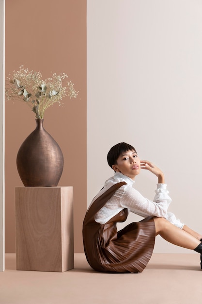 Free photo portrait of young asian woman in autumn clothes