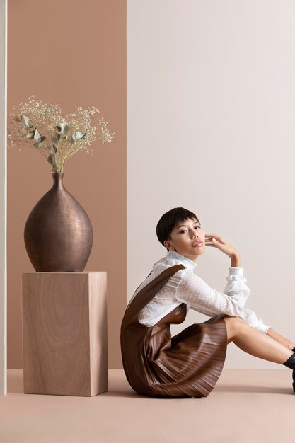 Portrait of young asian woman in autumn clothes