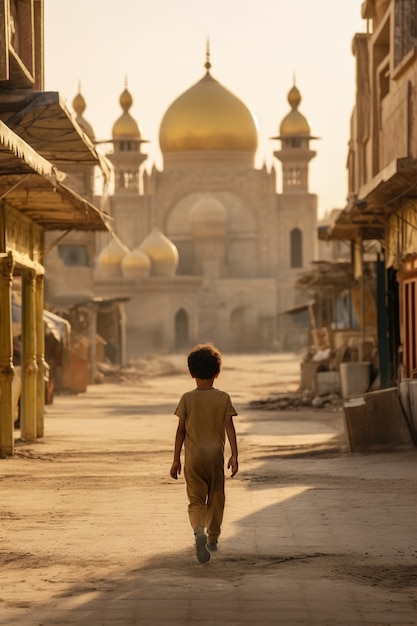 Free photo portrait of young boy from ancient baghdad inspired by video games