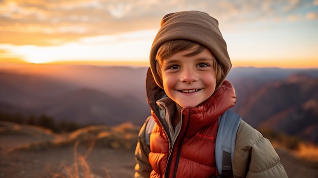 Portrait of young boy on a hike