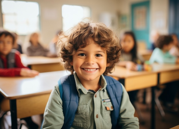 Portrait of young boy student attending school