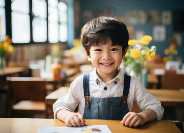 Portrait of young boy student attending school