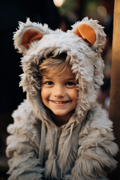 Free Photo portrait of young boy with bunny costume