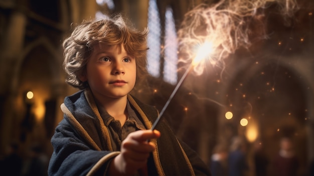 Portrait of young boy with fireworks