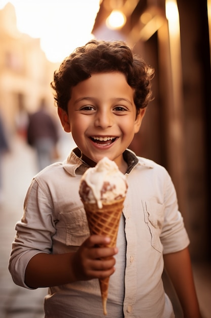 Portrait of young boy with ice cream