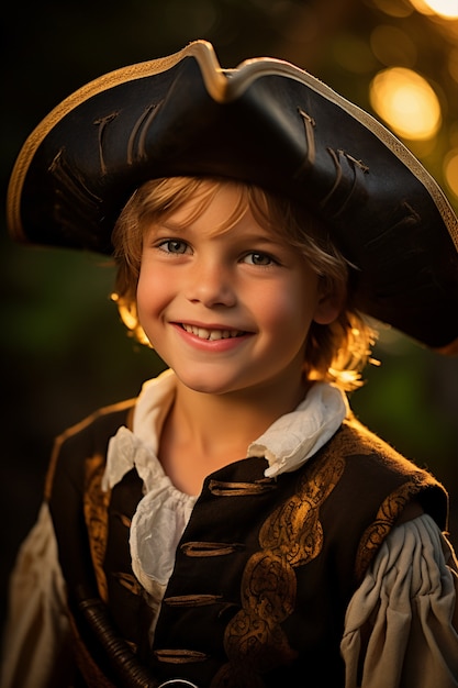 Free photo portrait of young boy with pirate costume