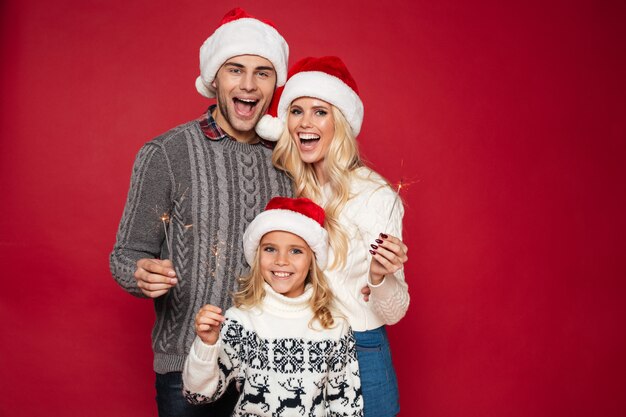 Portrait of a young cheery family with a child