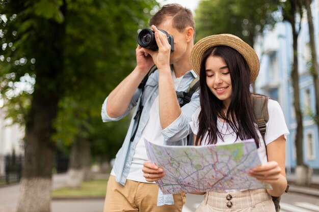 Portrait of young couple travelling together