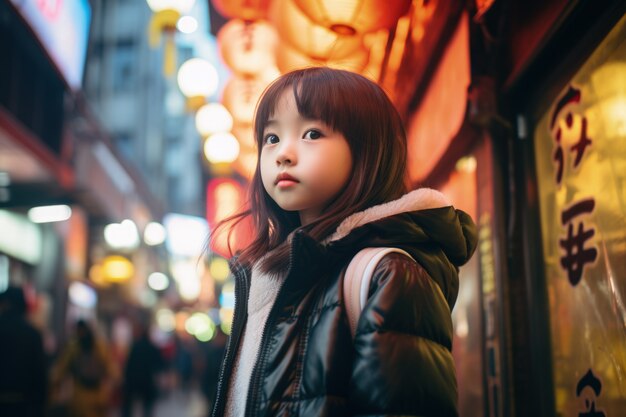 Portrait of young girl in the city