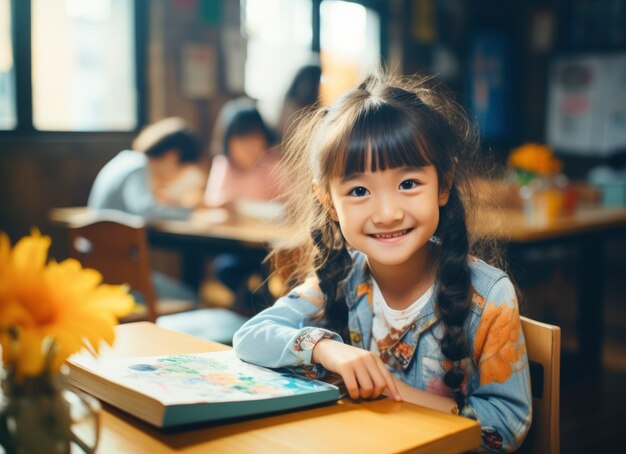 Portrait of young girl student attending school