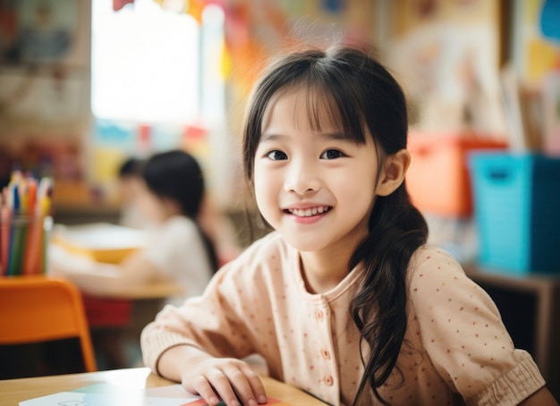 Portrait of young girl student attending school