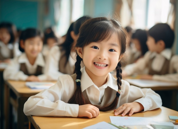 Portrait of young girl student attending school