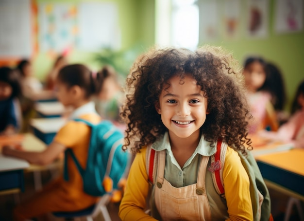 Portrait of young girl student attending school