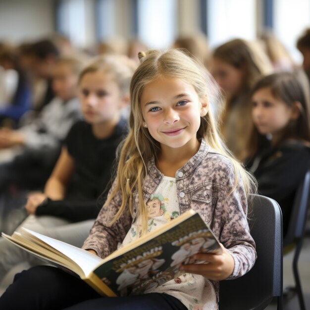 Portrait of young girl student attending school