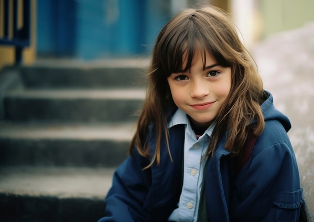 Portrait of young girl student in school