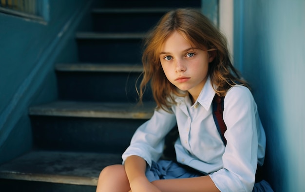 Portrait of young girl student in school