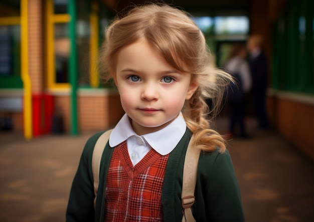 Portrait of young girl student in school