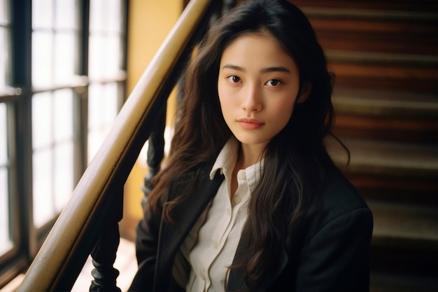 Portrait of young girl student in school