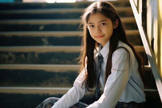 Portrait of young girl student in school