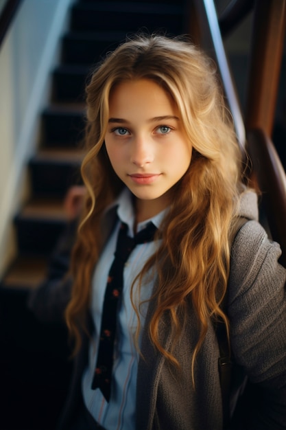 Portrait of young girl student in school