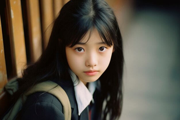 Portrait of young girl student in school