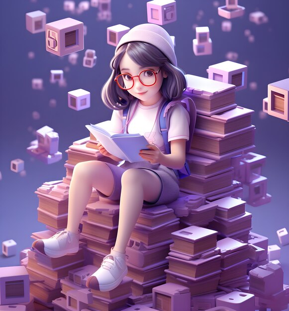 Portrait of young girl with books for education day