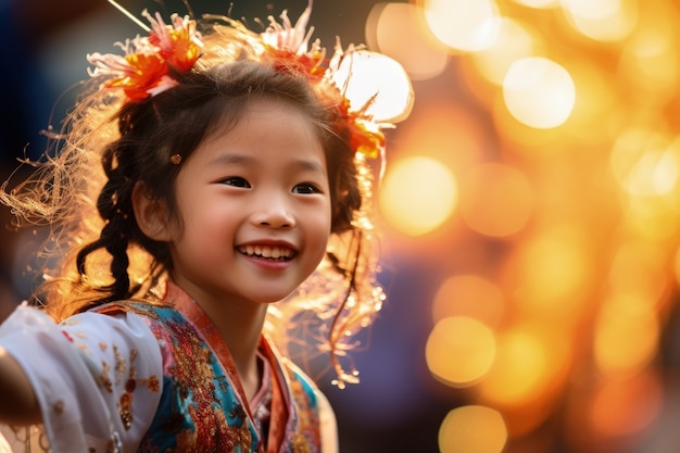 Portrait of young girl with traditional asian clothing