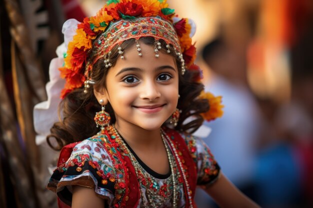 Portrait of young girl with traditional asian clothing