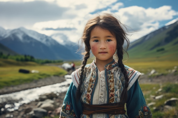 Portrait of young girl with traditional asian clothing