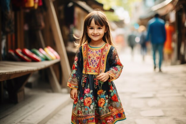 Portrait of young girl with traditional asian clothing