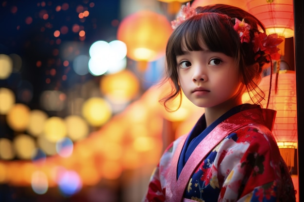 Free photo portrait of young girl with traditional clothing