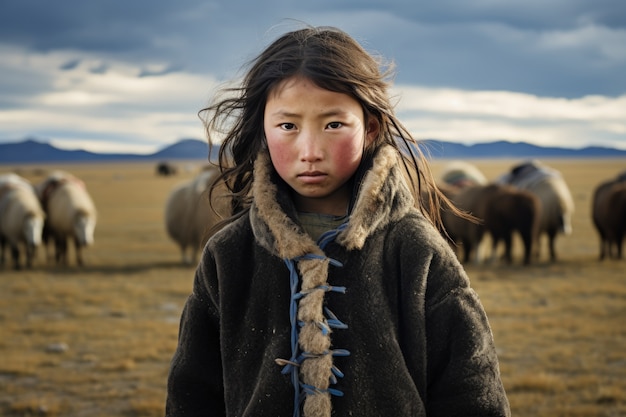 Free Photo portrait of young girl with traditional clothing