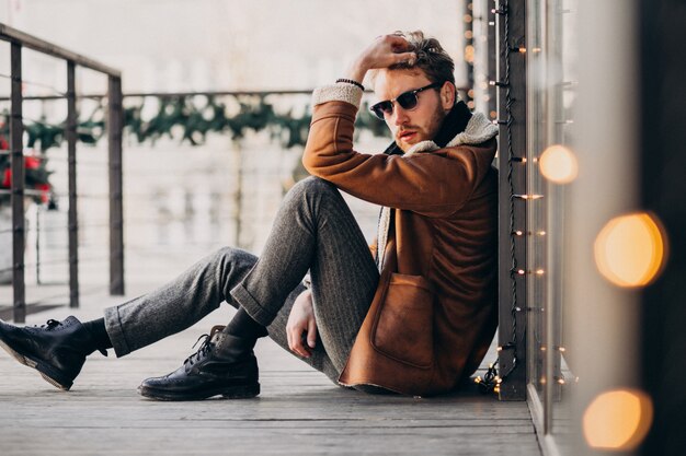 Portrait of a young handsome bearded man