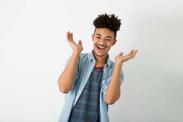 Portrait of young handsome black man on white