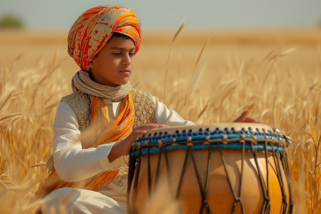 Free photo portrait of young indian child celebrating baisakhi festival