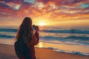 Free photo portrait of young person holding camera device for world photography day