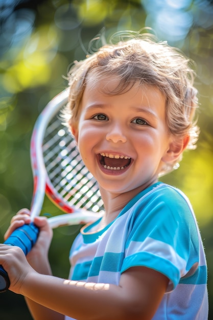 Portrait of young player practicing tennis