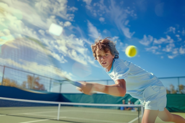 Free photo portrait of young player practicing tennis