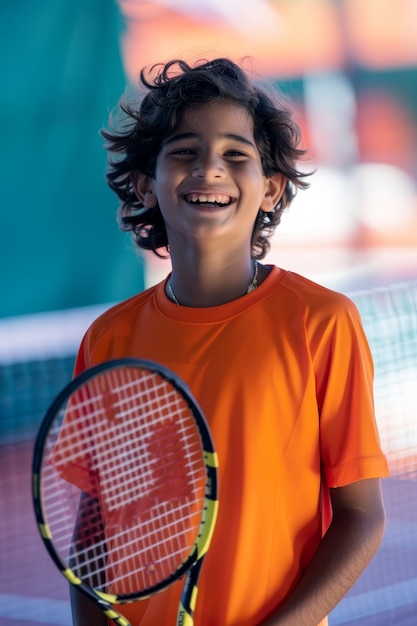 Free photo portrait of young player practicing tennis