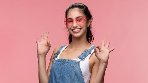 Portrait of young teenage girl with sunglasses