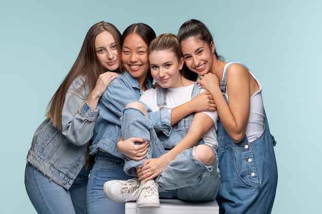 Portrait of young teenage girls posing together