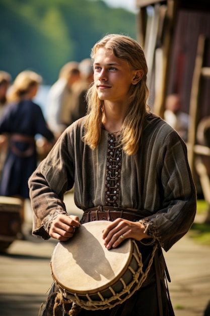 Portrait of young viking children