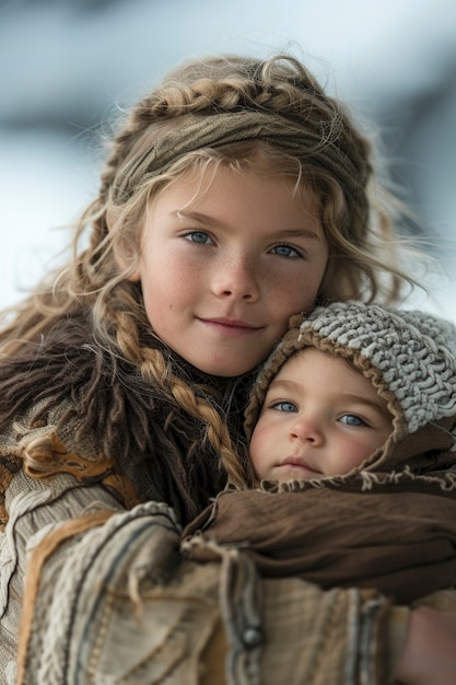 Portrait of young viking children