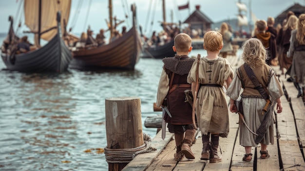 Free photo portrait of young viking children