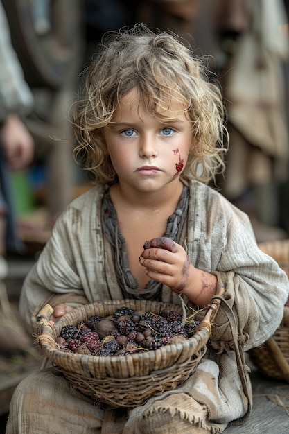 Portrait of young viking children